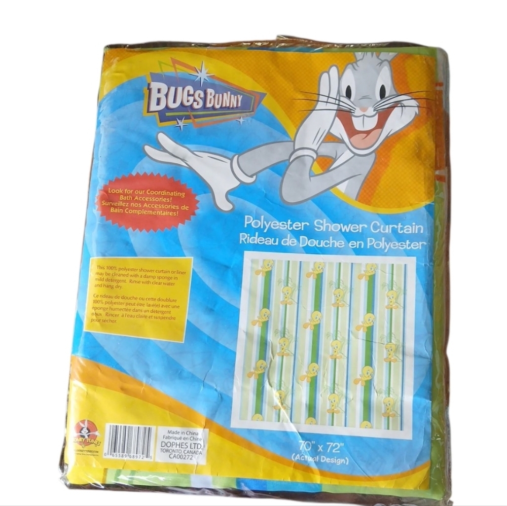 Warner Bros. Tweety Bird Looney Tunes Shower Curtain with Blue and Yellow Design